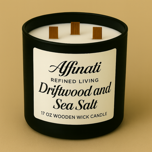 3-Wooden Wick Driftwood & Sea Salt Candle - Affinati