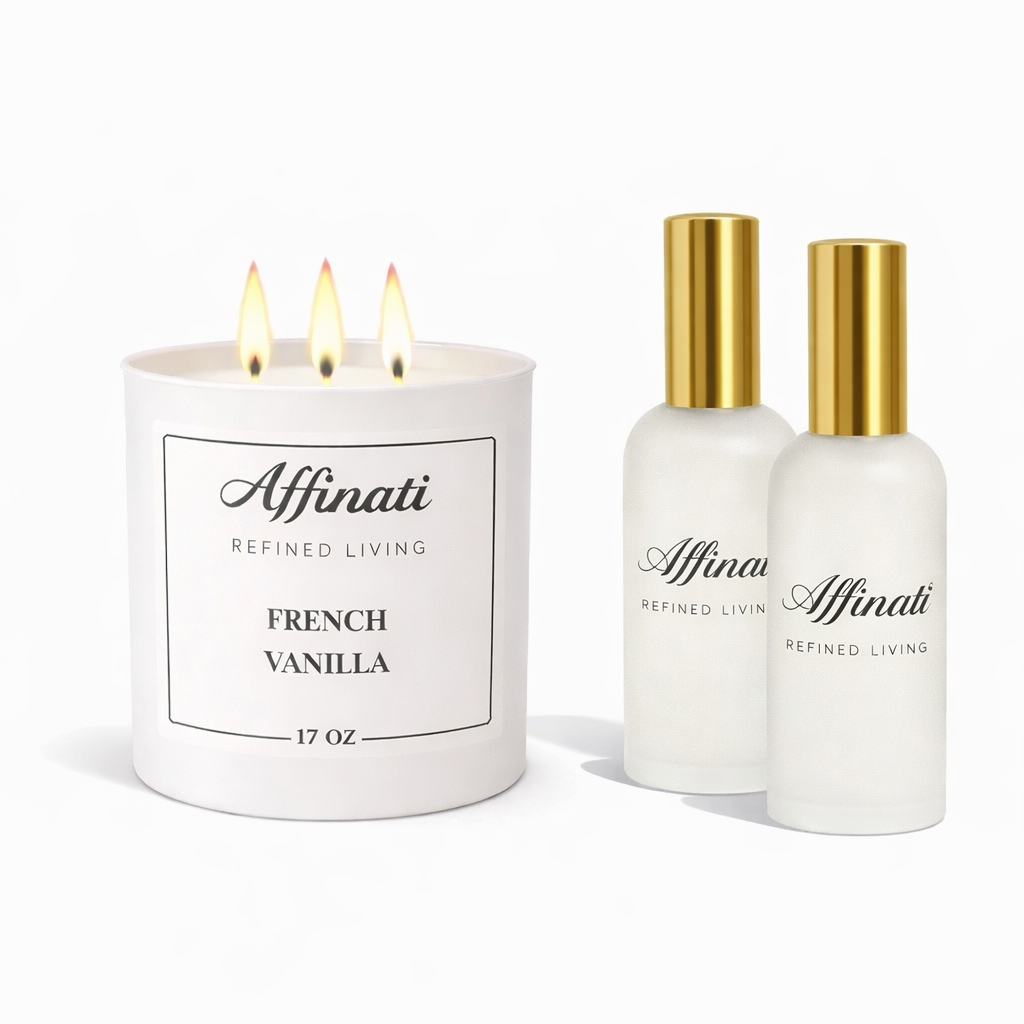 Set Candela e Spray per Ambiente Vaniglia Francese | Profumo per Casa alla Vaniglia Intenso