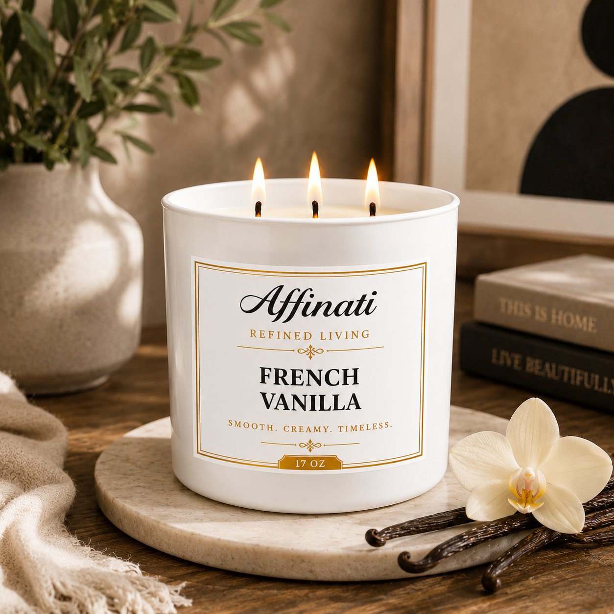 Candela a 3 stoppini Vaniglia Francese