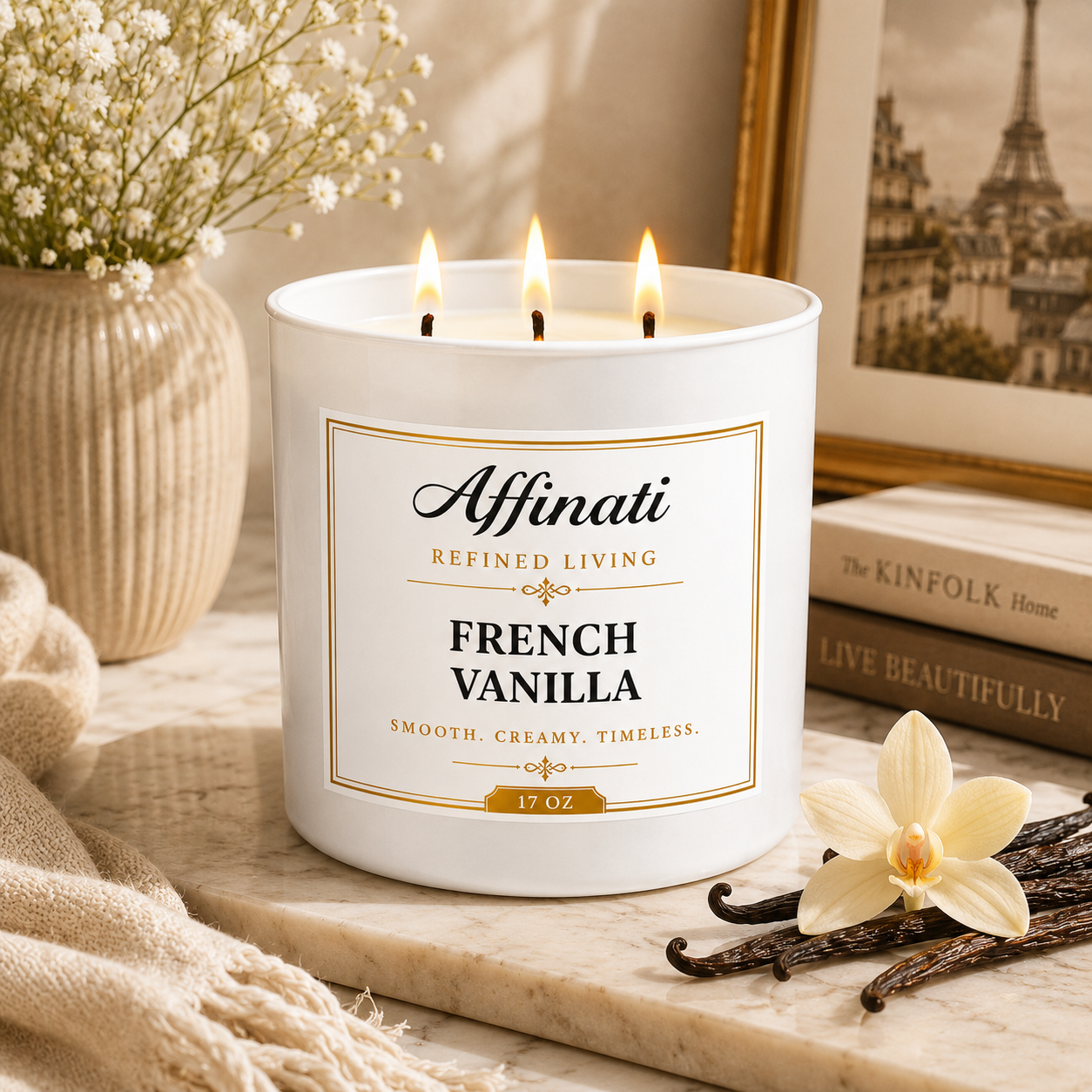 Candela a 3 stoppini Vaniglia Francese