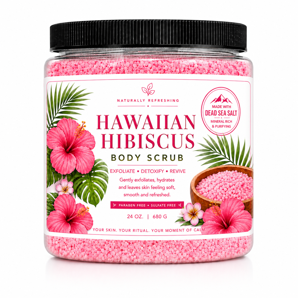 Exfoliante corporal de hibisco hawaiano | Sal del mar Muerto