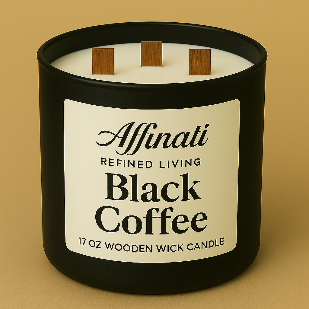 3-Wooden Wick Black Coffee Candle - Affinati