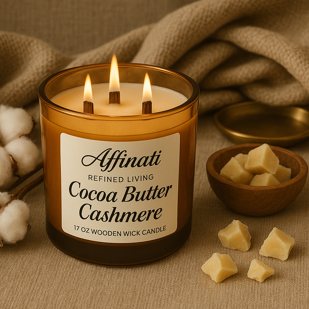 3-Wooden Wick Cocoa Butter Cashmere Candle - Affinati