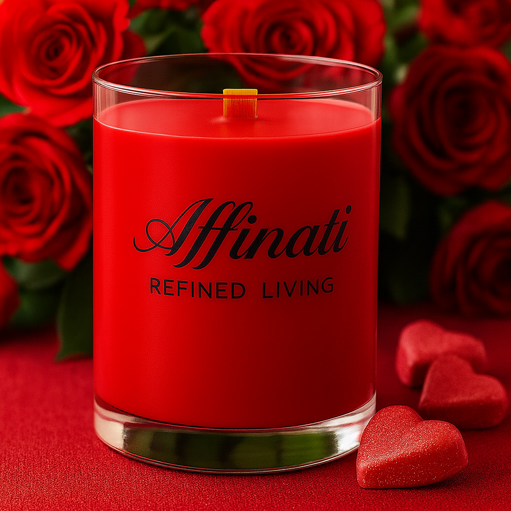 Rose Amour Wooden Wick Candle – Luxury 10 oz Soy Blend | Affinati