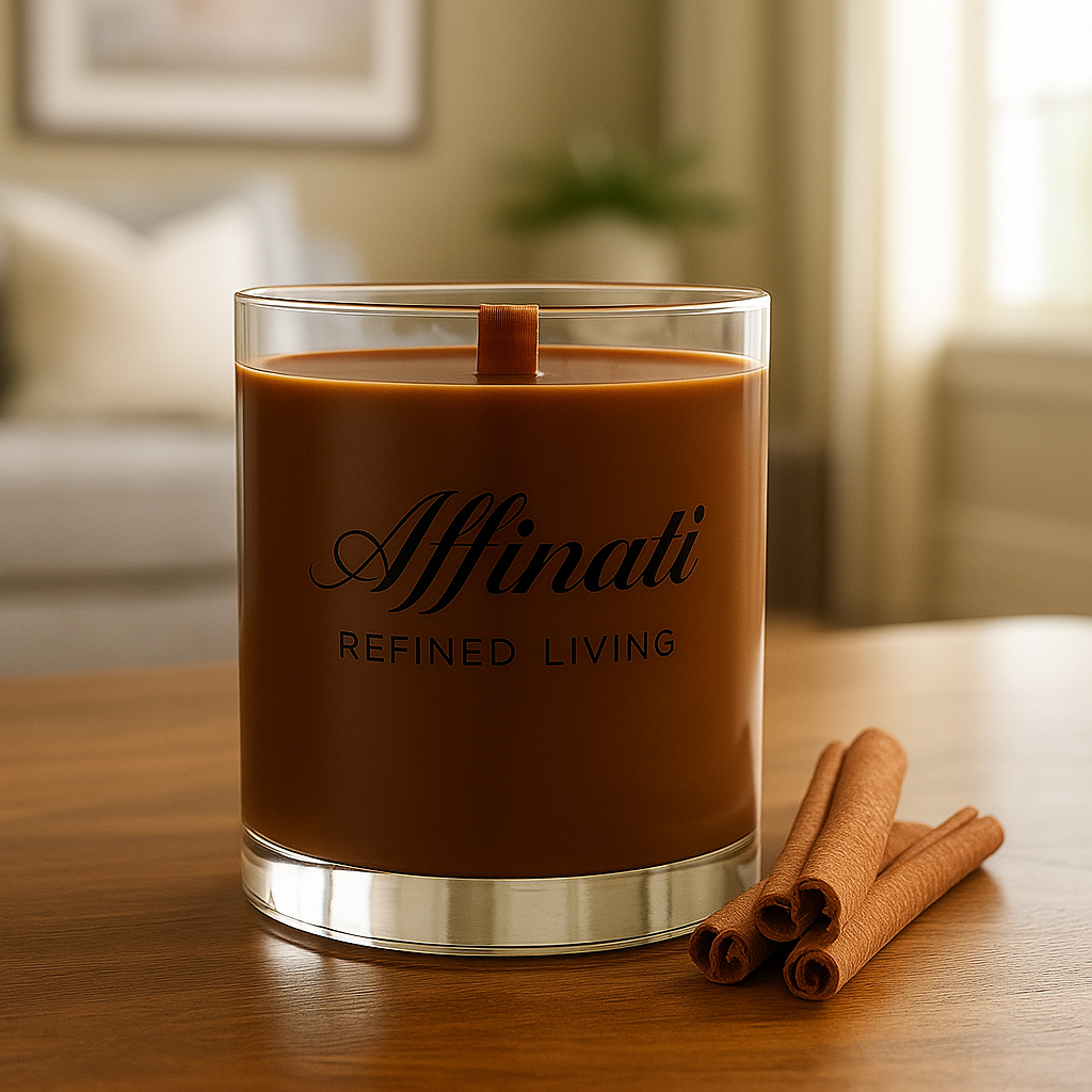 Vela con mecha de madera Cinnamon Reserve – Mezcla de soja de lujo de 283 g | Affinati