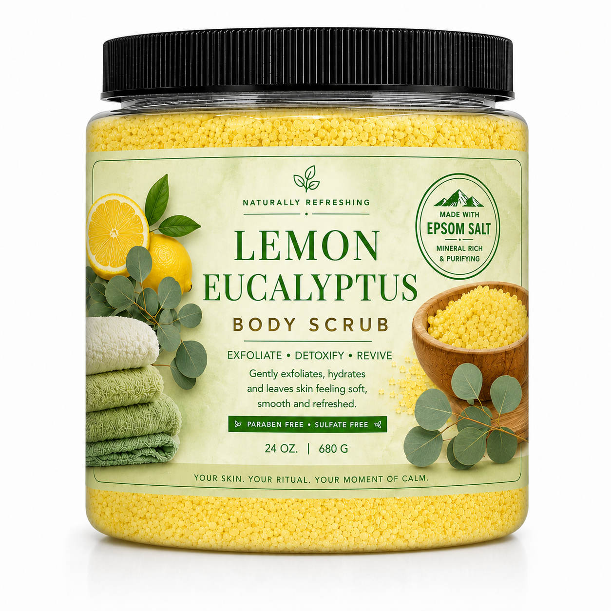 Esfoliante corporal de limão e eucalipto | Sal de Epsom