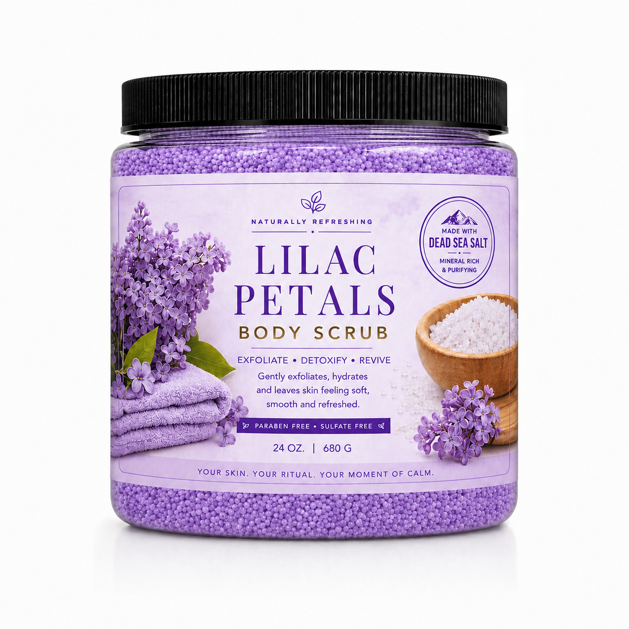 Exfoliant corporal cu petale de liliac | Sare de la Marea Moartă