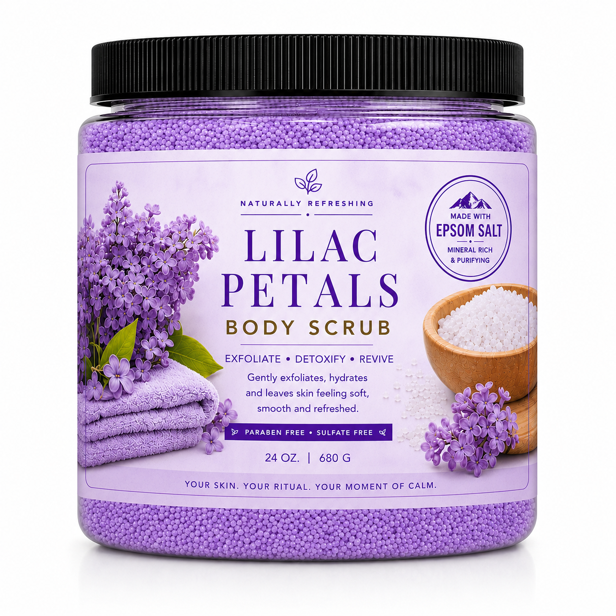 Gommage corporel aux pétales de lilas | Sel d’Epsom