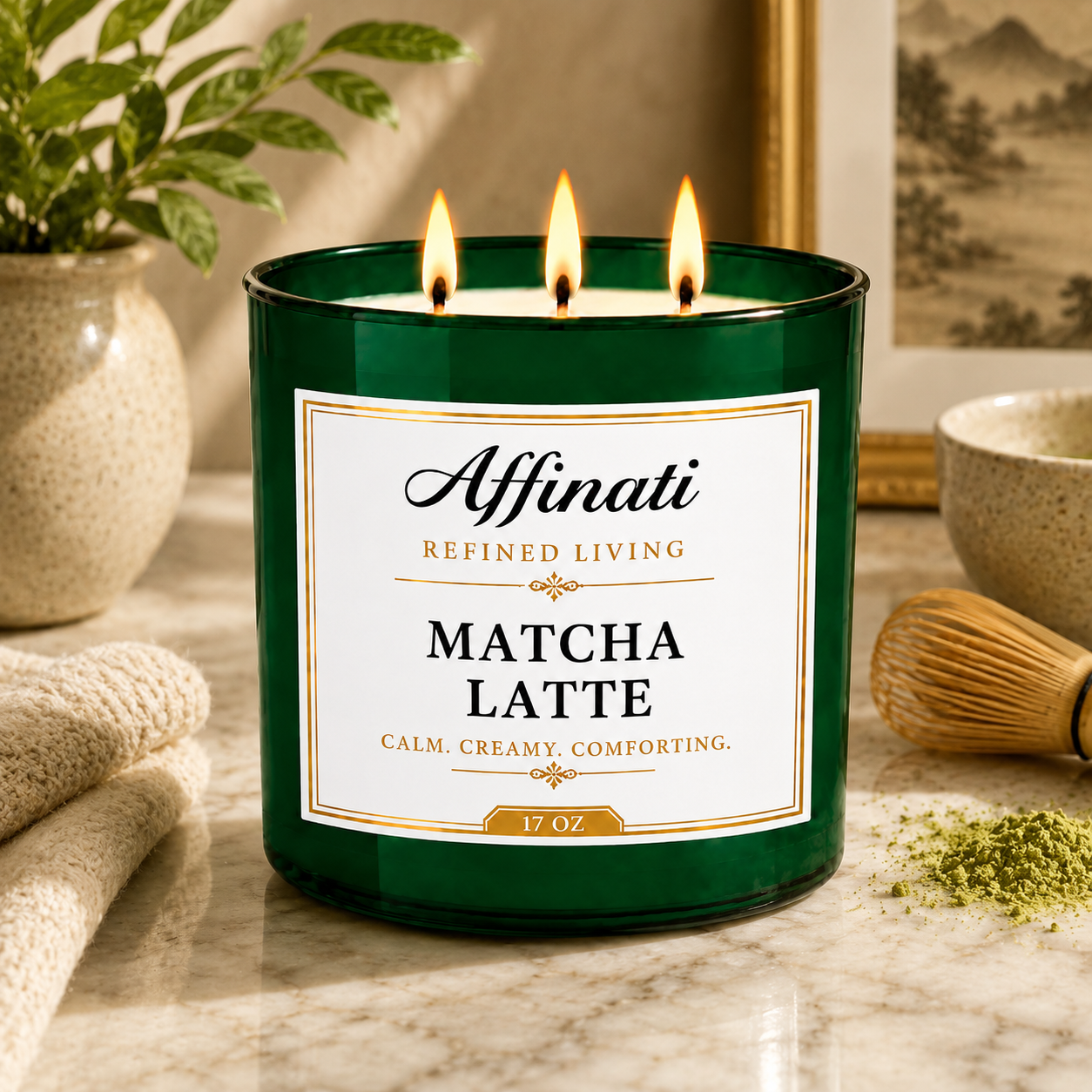Matcha-Latte-Duftkerze mit 3 Dochten
