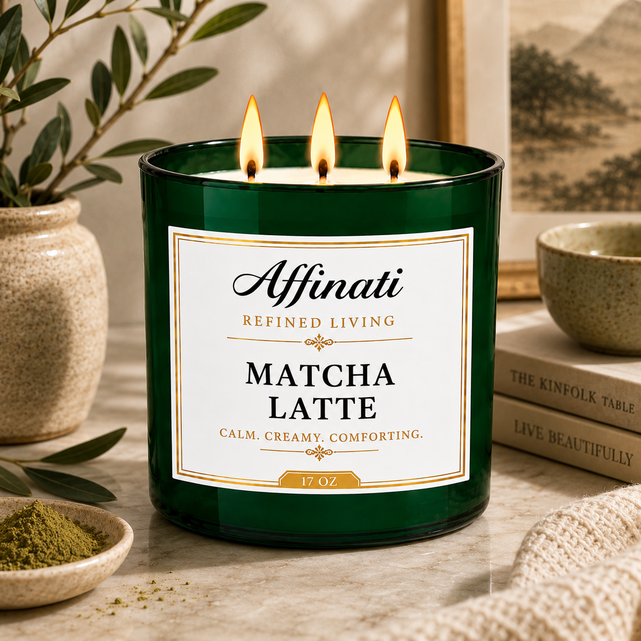 Matcha-Latte-Duftkerze mit 3 Dochten