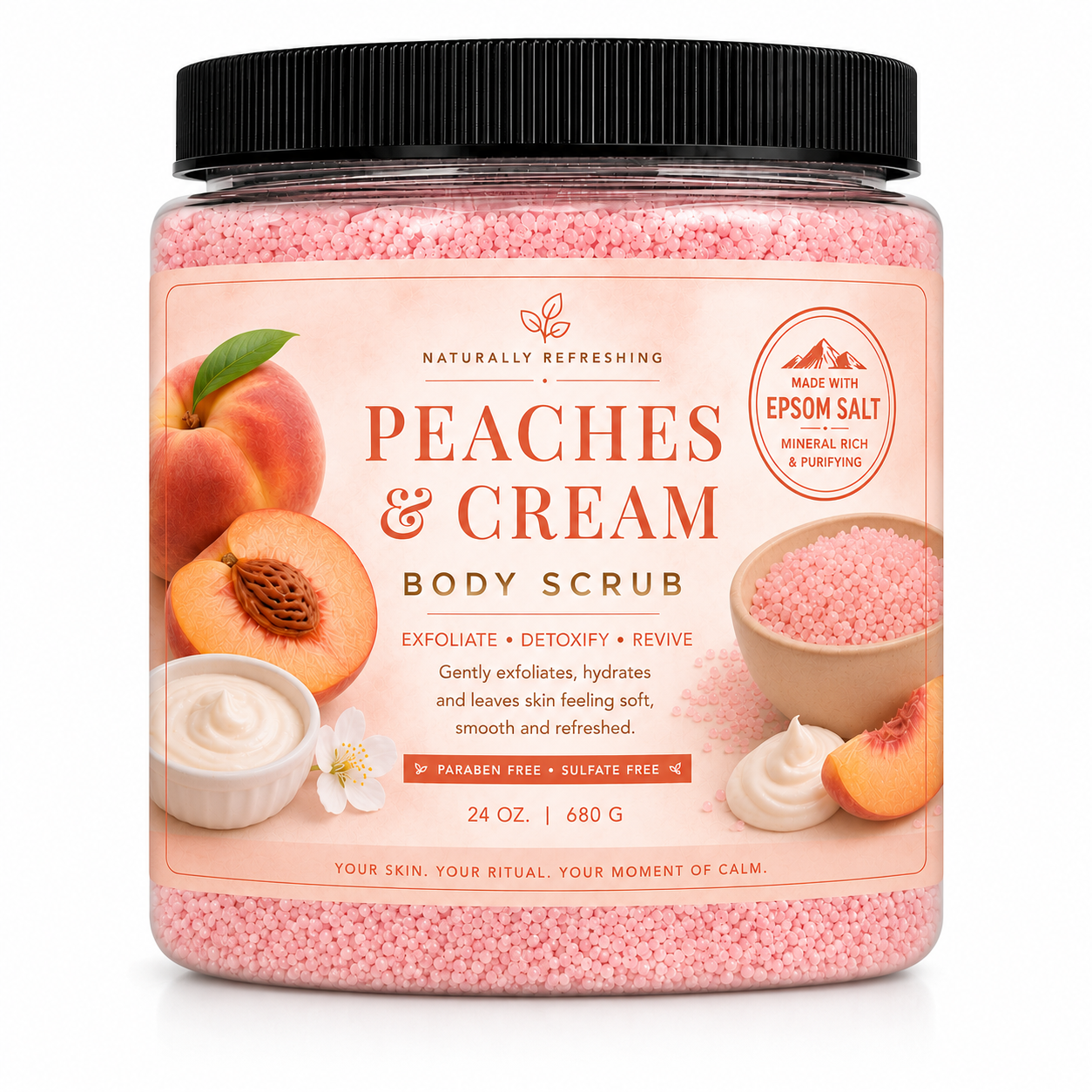 Exfoliante corporal Melocotón y crema | Sal de Epsom