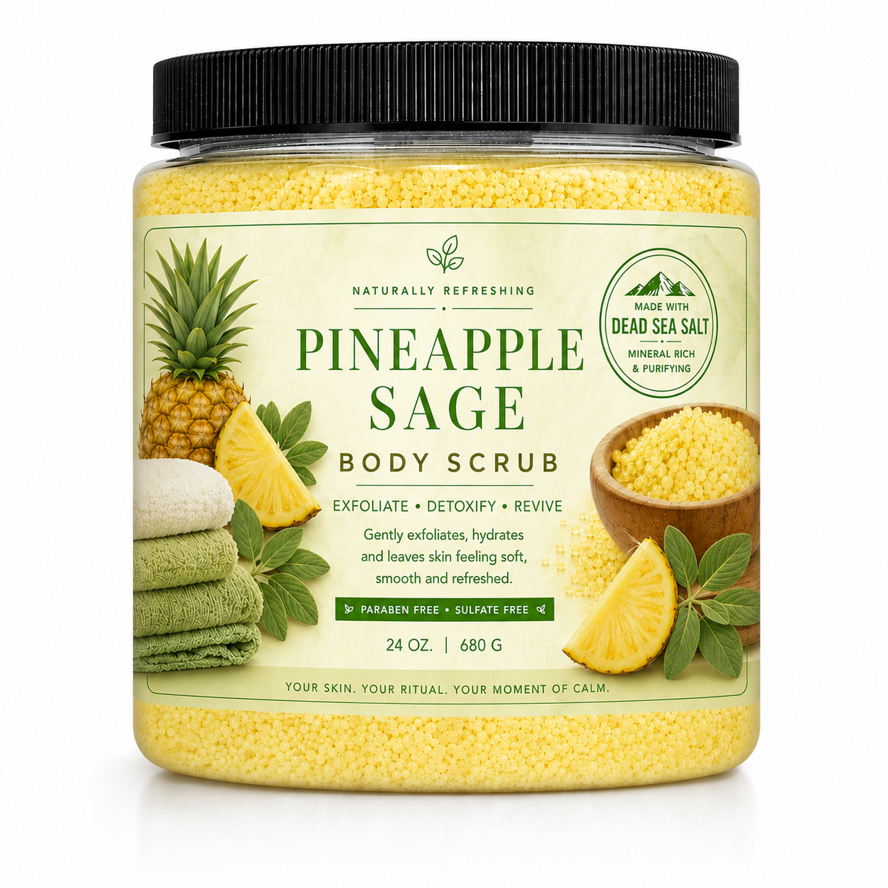 Exfoliante corporal de salvia de piña | Sal del mar Muerto