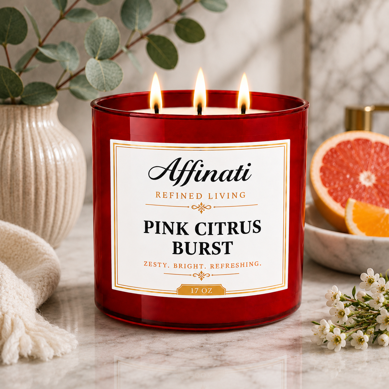 Bougie à 3 mèches Explosion d'agrumes roses