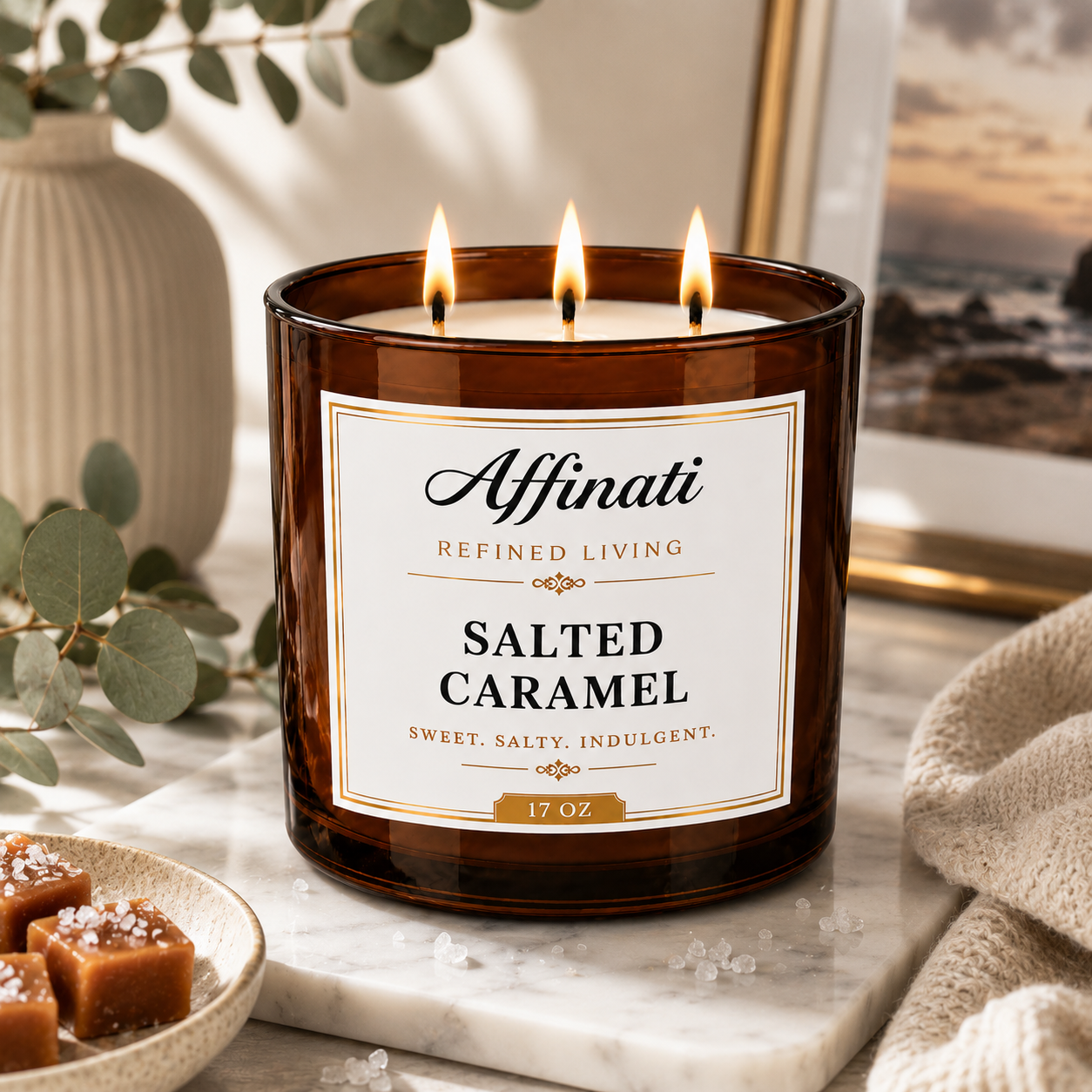 Candela a 3 stoppini Caramello salato