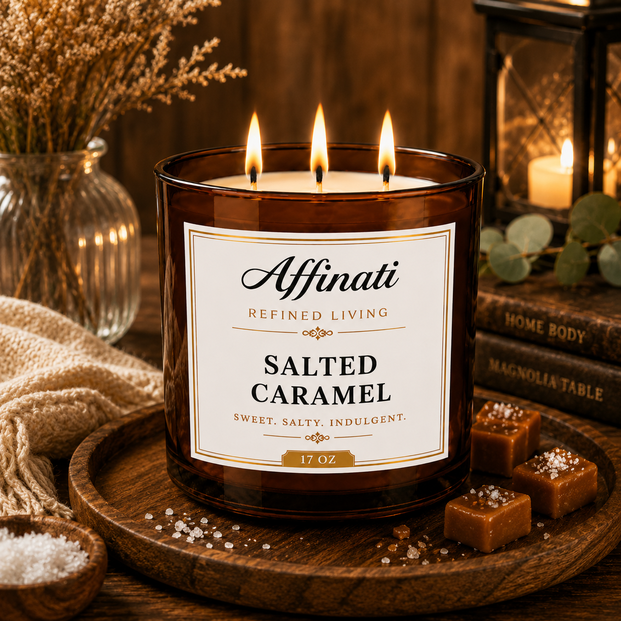 Candela a 3 stoppini Caramello salato
