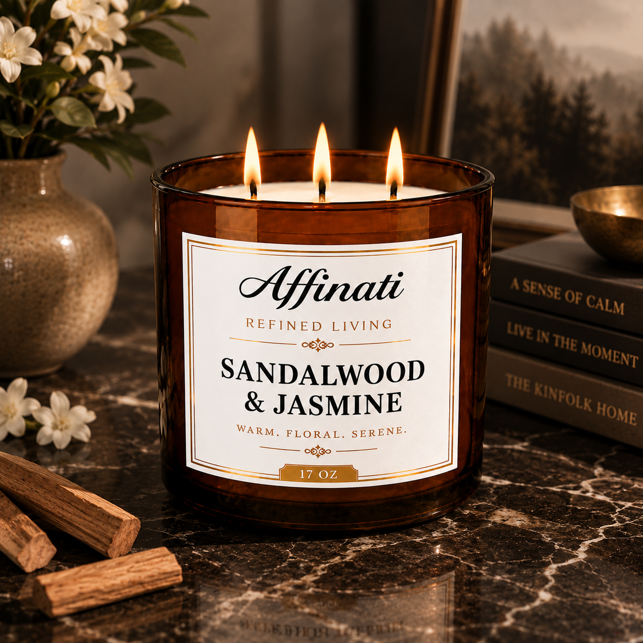 3-Docht-Kerze Sandelholz & Jasmin