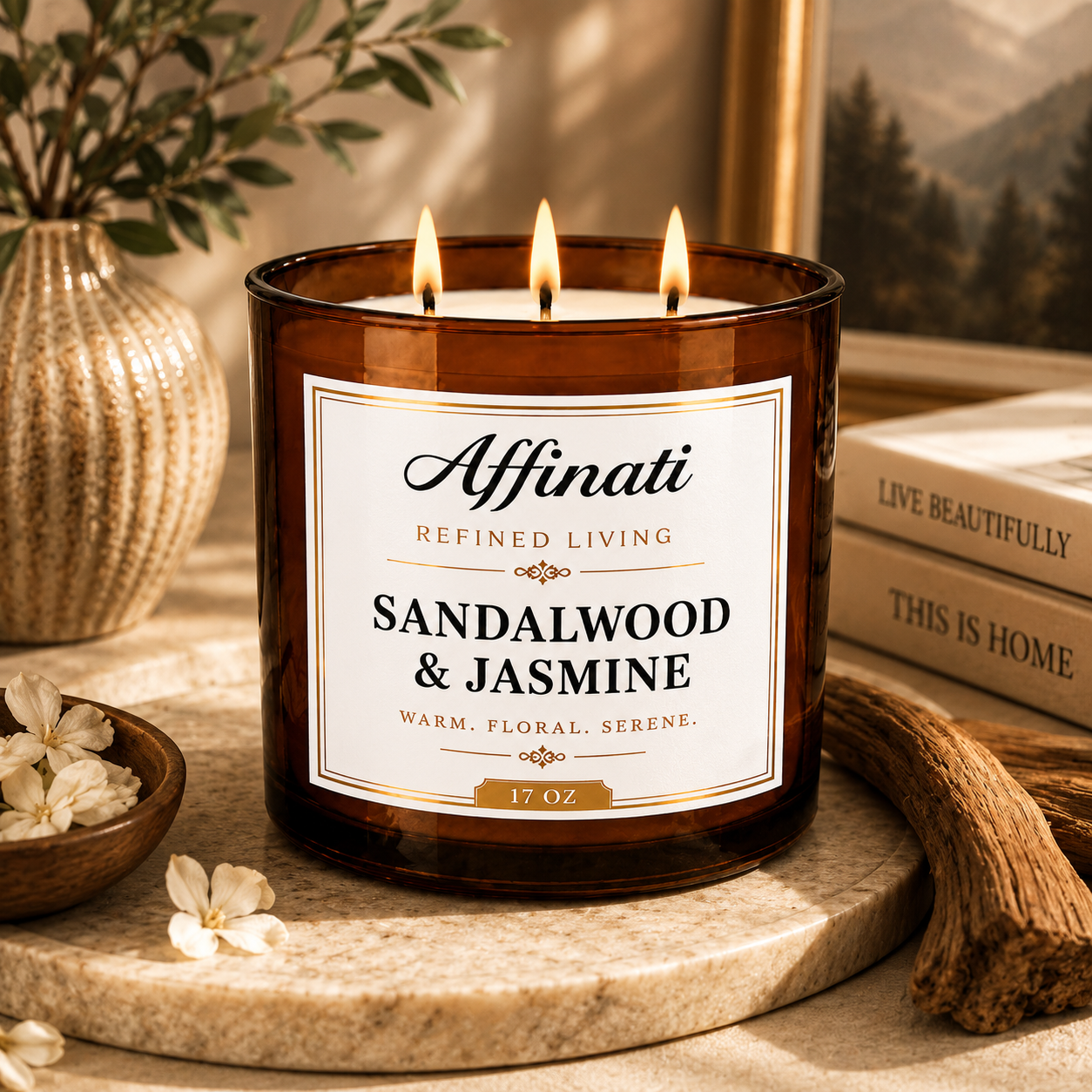 3-Docht-Kerze Sandelholz & Jasmin