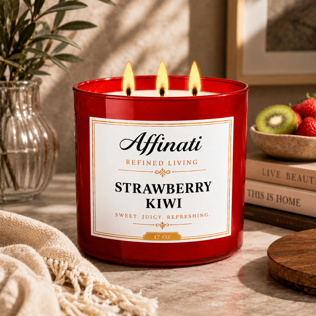 Candela a 3 stoppini Strawberry Kiwi