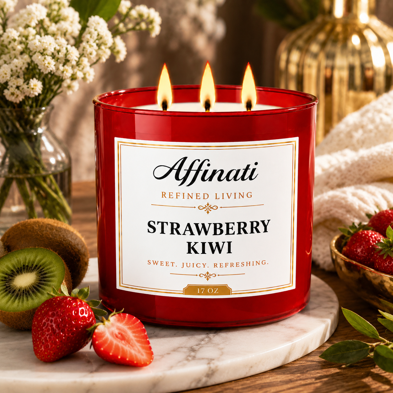 Candela a 3 stoppini Strawberry Kiwi