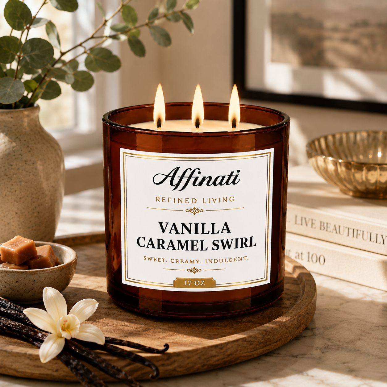 Bougie 3 mèches Vanille Caramel Tourbillon