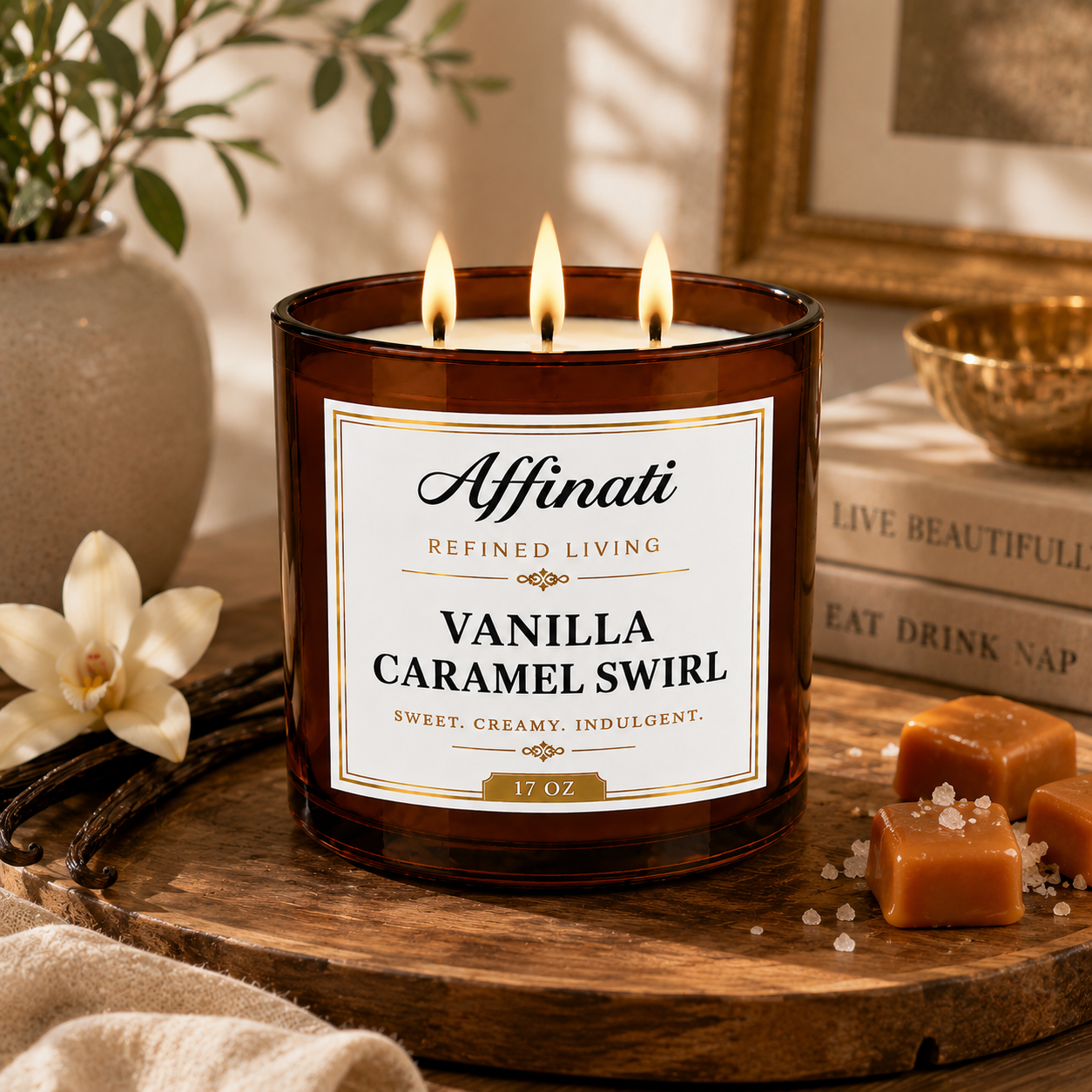 Bougie 3 mèches Vanille Caramel Tourbillon
