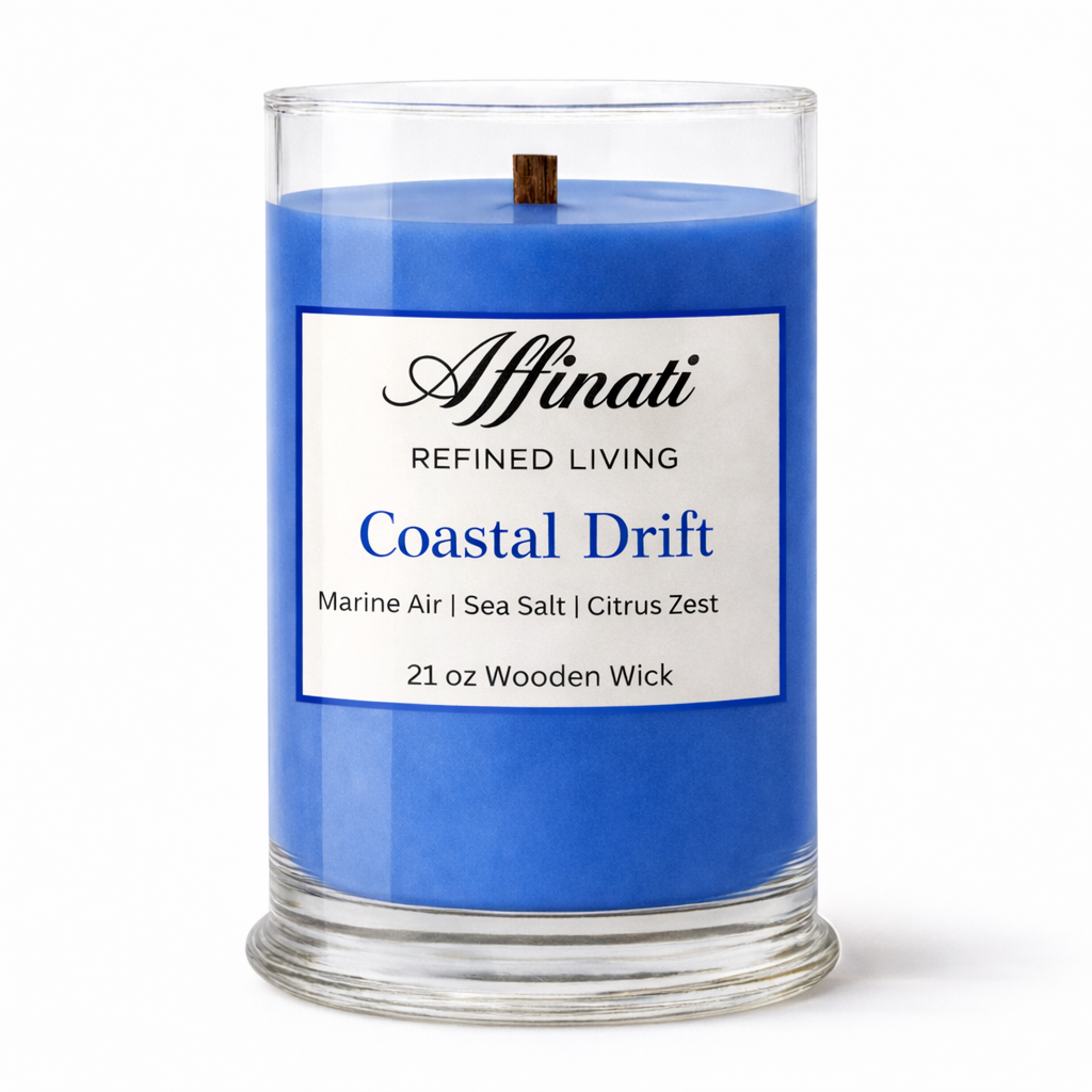 Coastal Drift Wooden Wick Candle – Luxury 21 oz Soy Blend | Affinati - Affinati